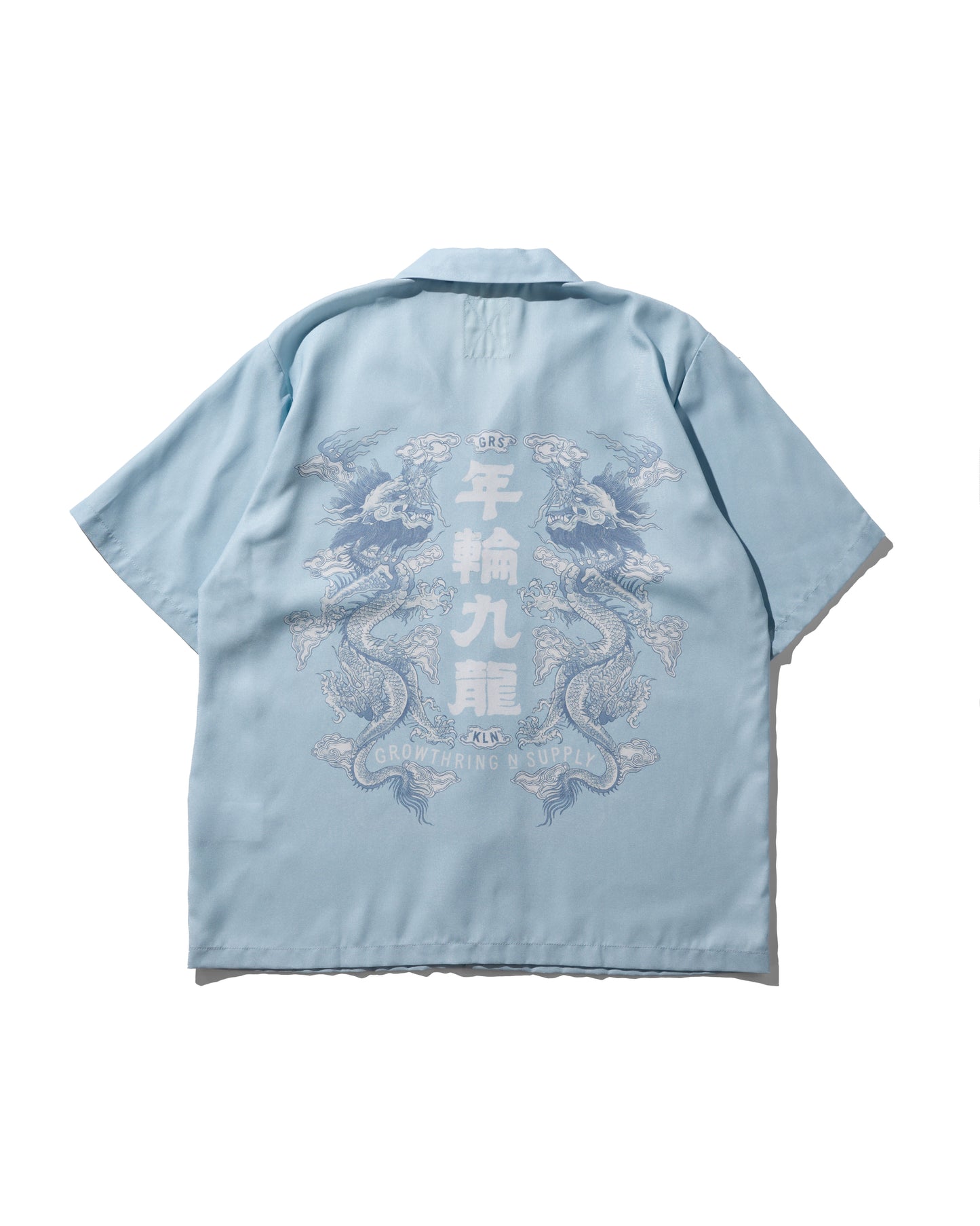 DOUBLE DRAGON OVERPRINT CREPE SHIRT / SEASIDE BLUE