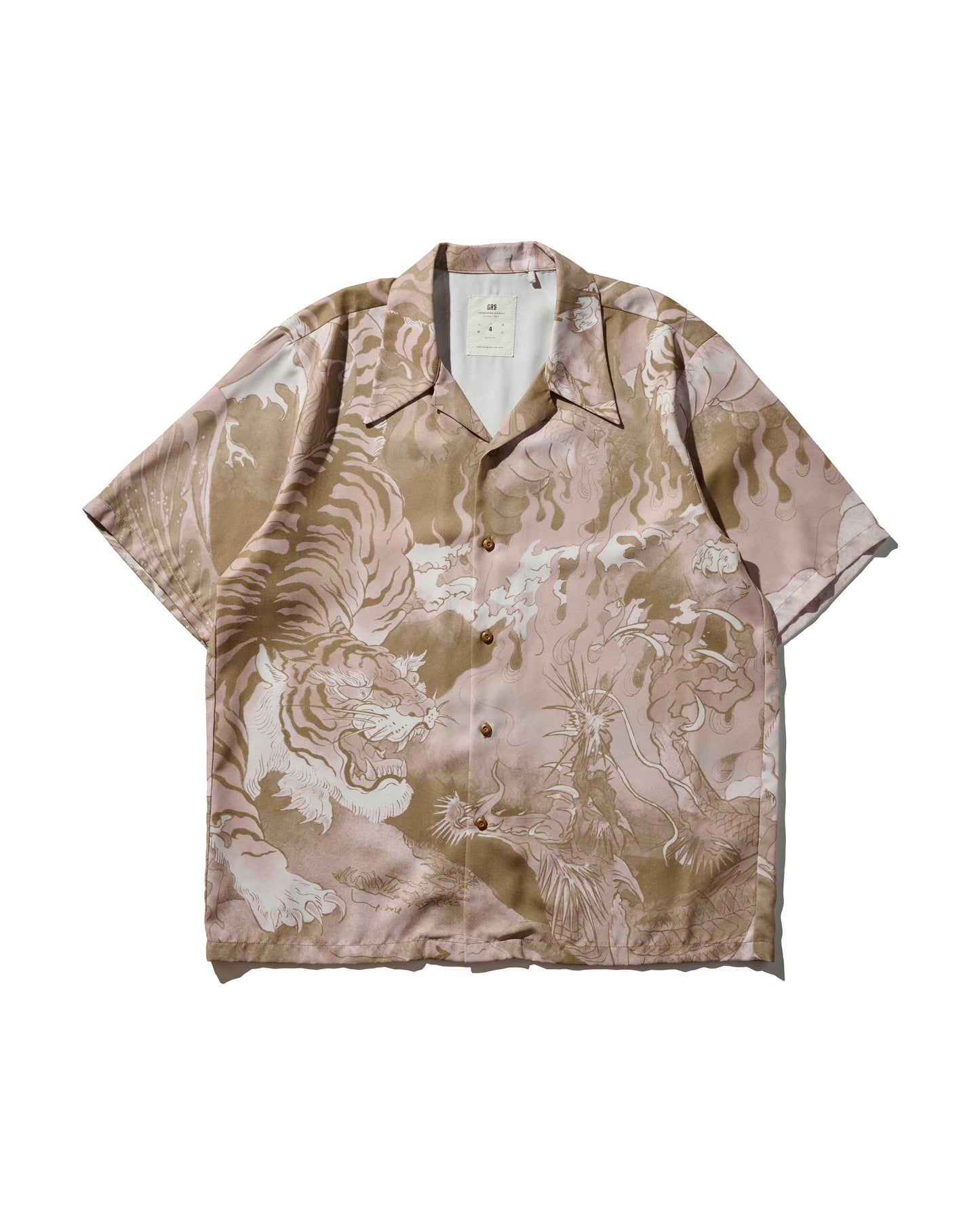 DOWNHILL TIGER & DRAGON OVERPRINT CREPE SHIRT / SAFARI