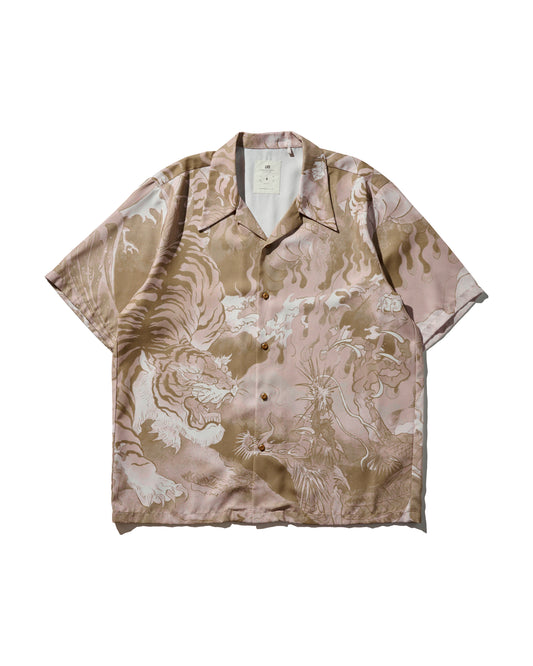 DOWNHILL TIGER & DRAGON OVERPRINT CREPE SHIRT / SAFARI