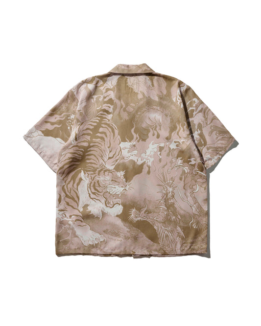 DOWNHILL TIGER & DRAGON OVERPRINT CREPE SHIRT / SAFARI