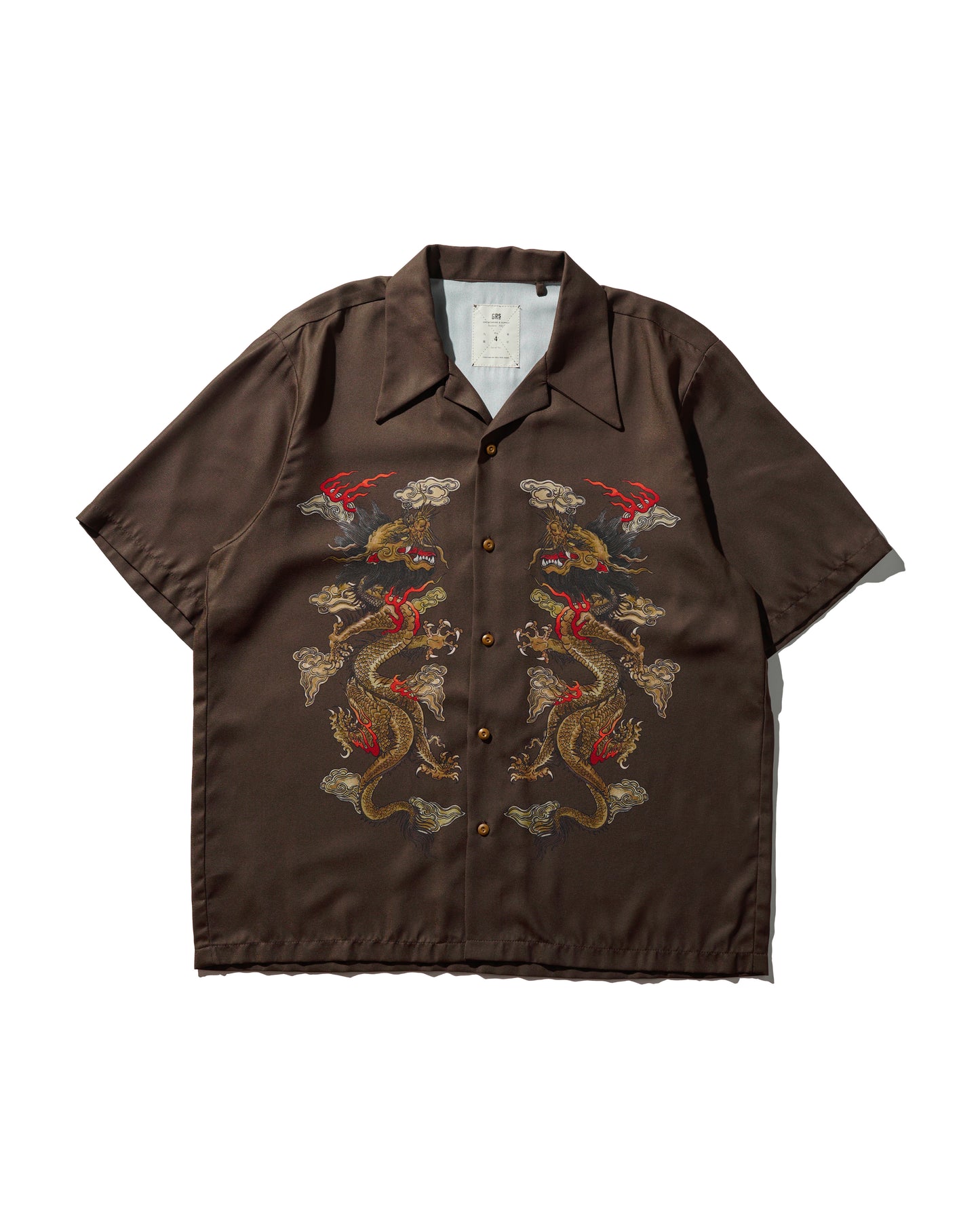 DOUBLE DRAGON OVERPRINT CREPE SHIRT / BROWN