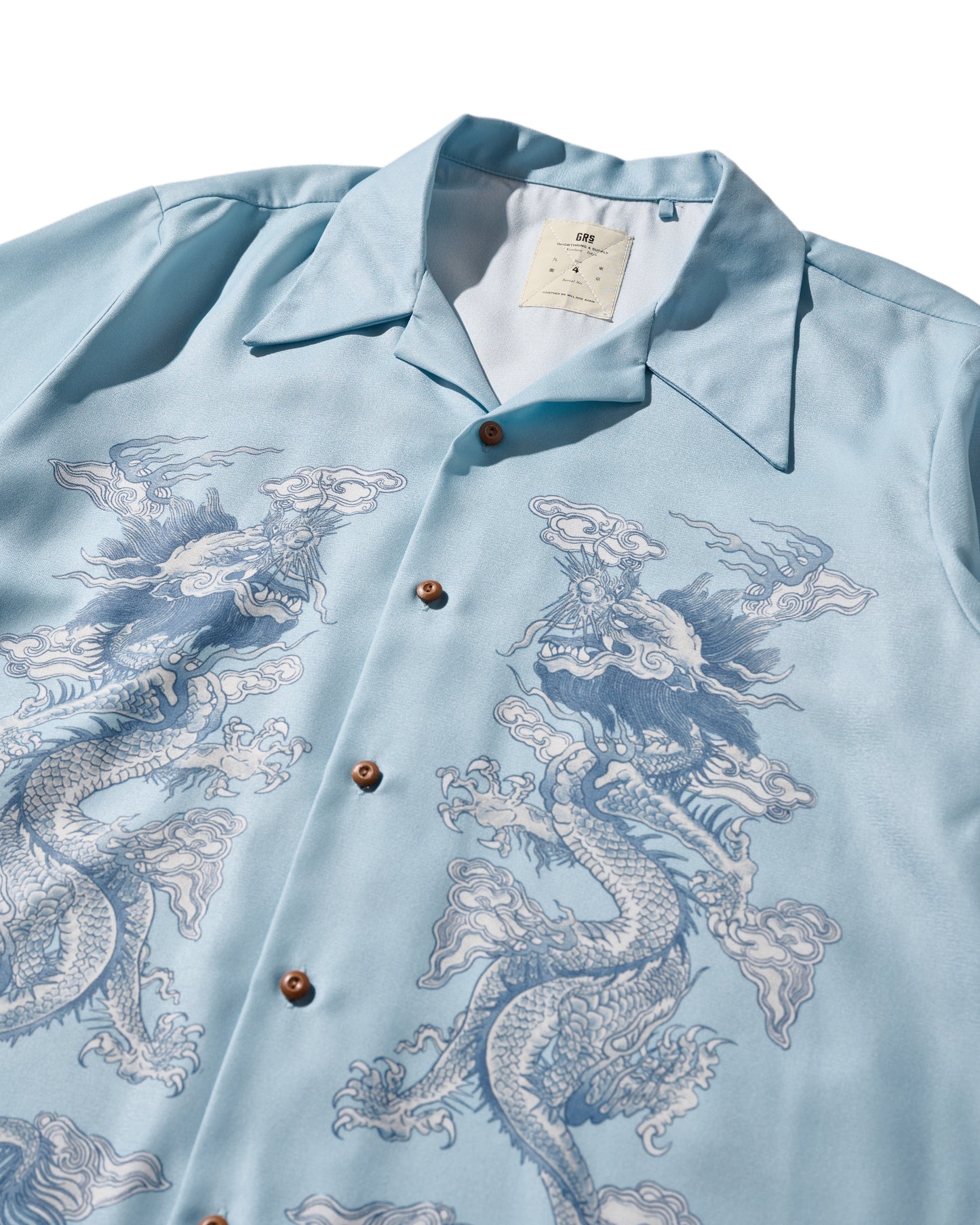 DOUBLE DRAGON OVERPRINT CREPE SHIRT / SEASIDE BLUE