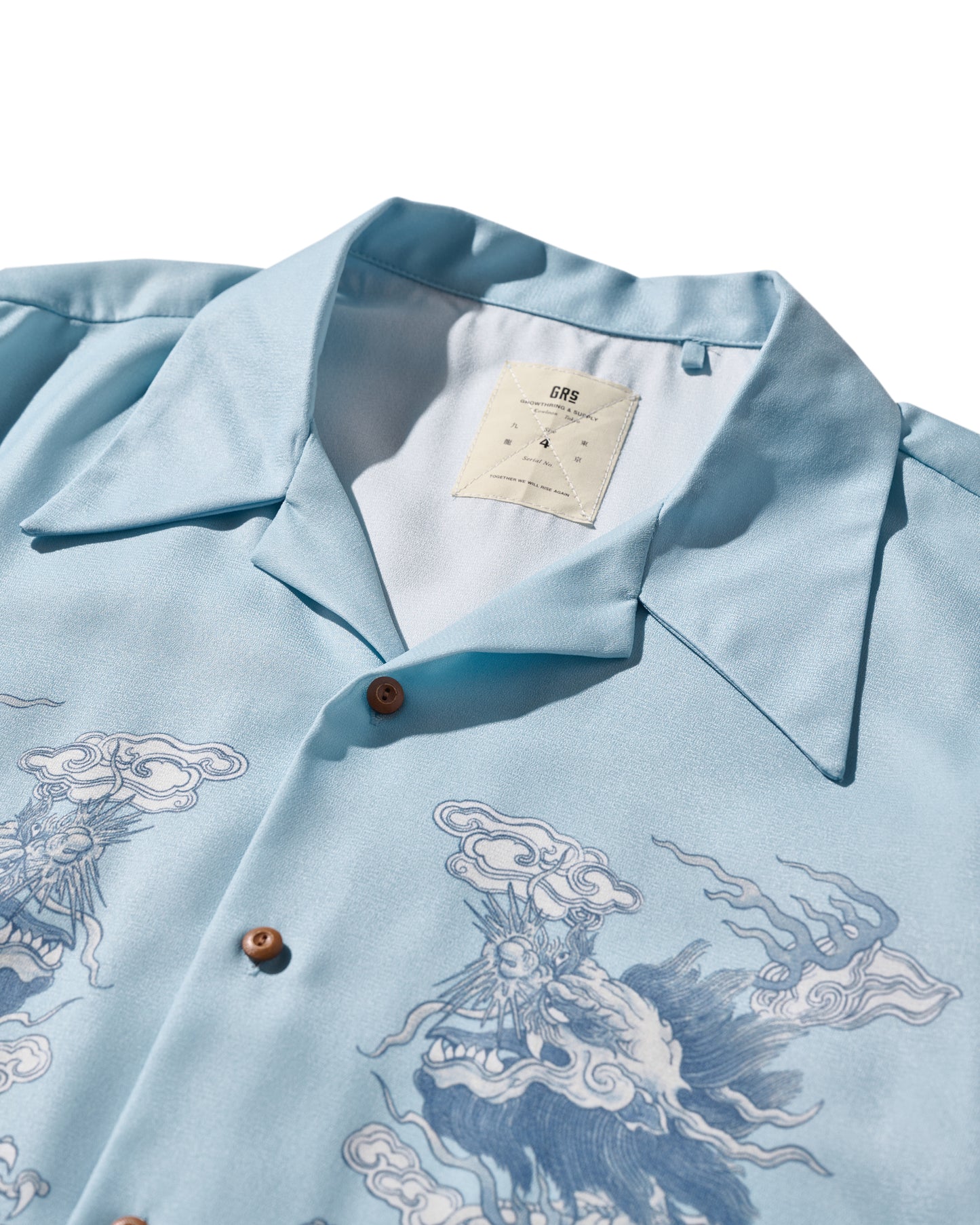 DOUBLE DRAGON OVERPRINT CREPE SHIRT / SEASIDE BLUE