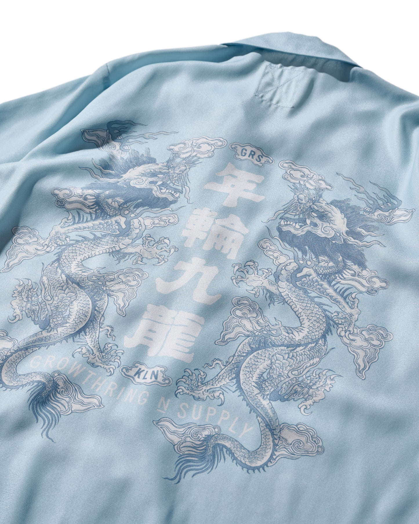 DOUBLE DRAGON OVERPRINT CREPE SHIRT / SEASIDE BLUE