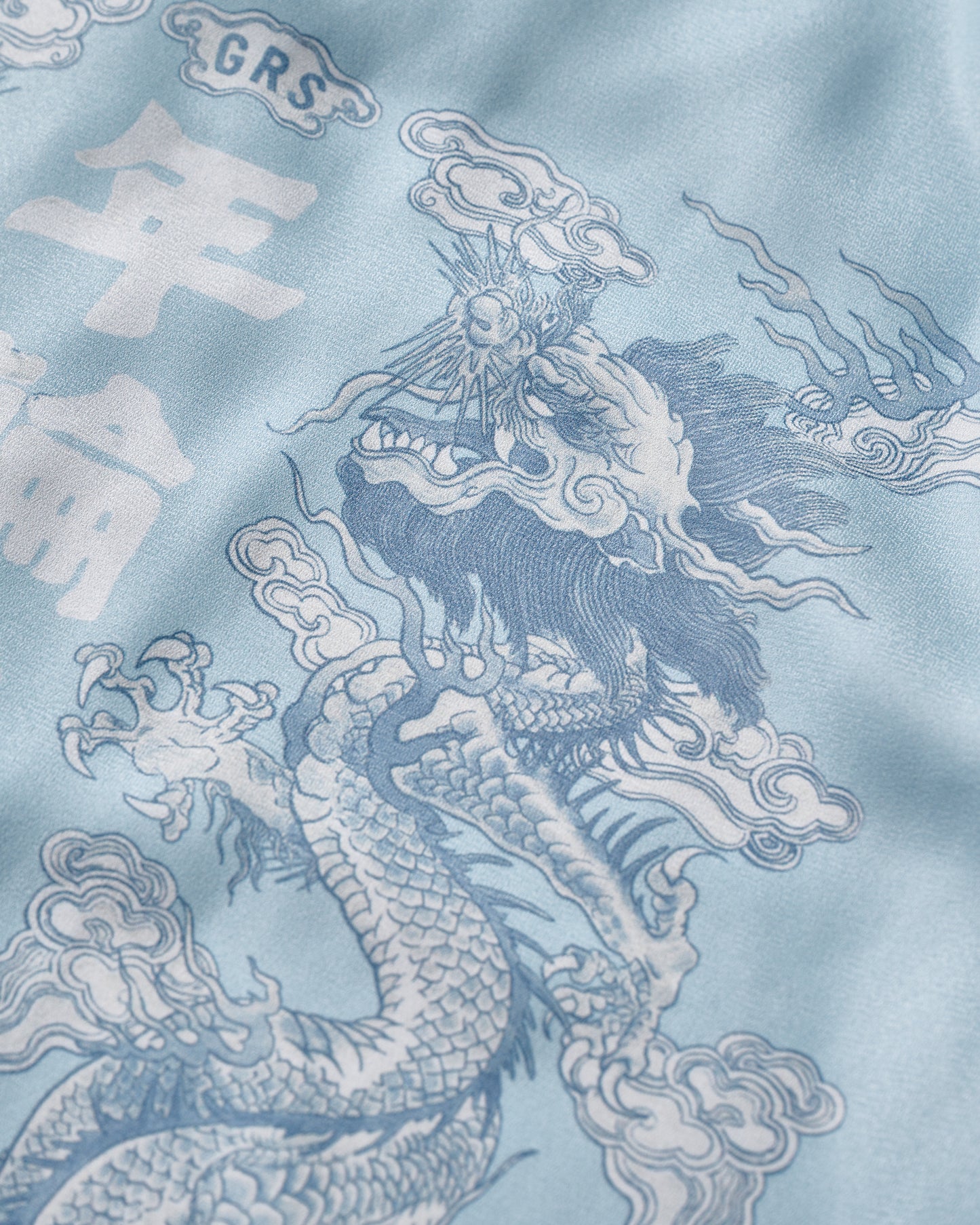 DOUBLE DRAGON OVERPRINT CREPE SHIRT / SEASIDE BLUE