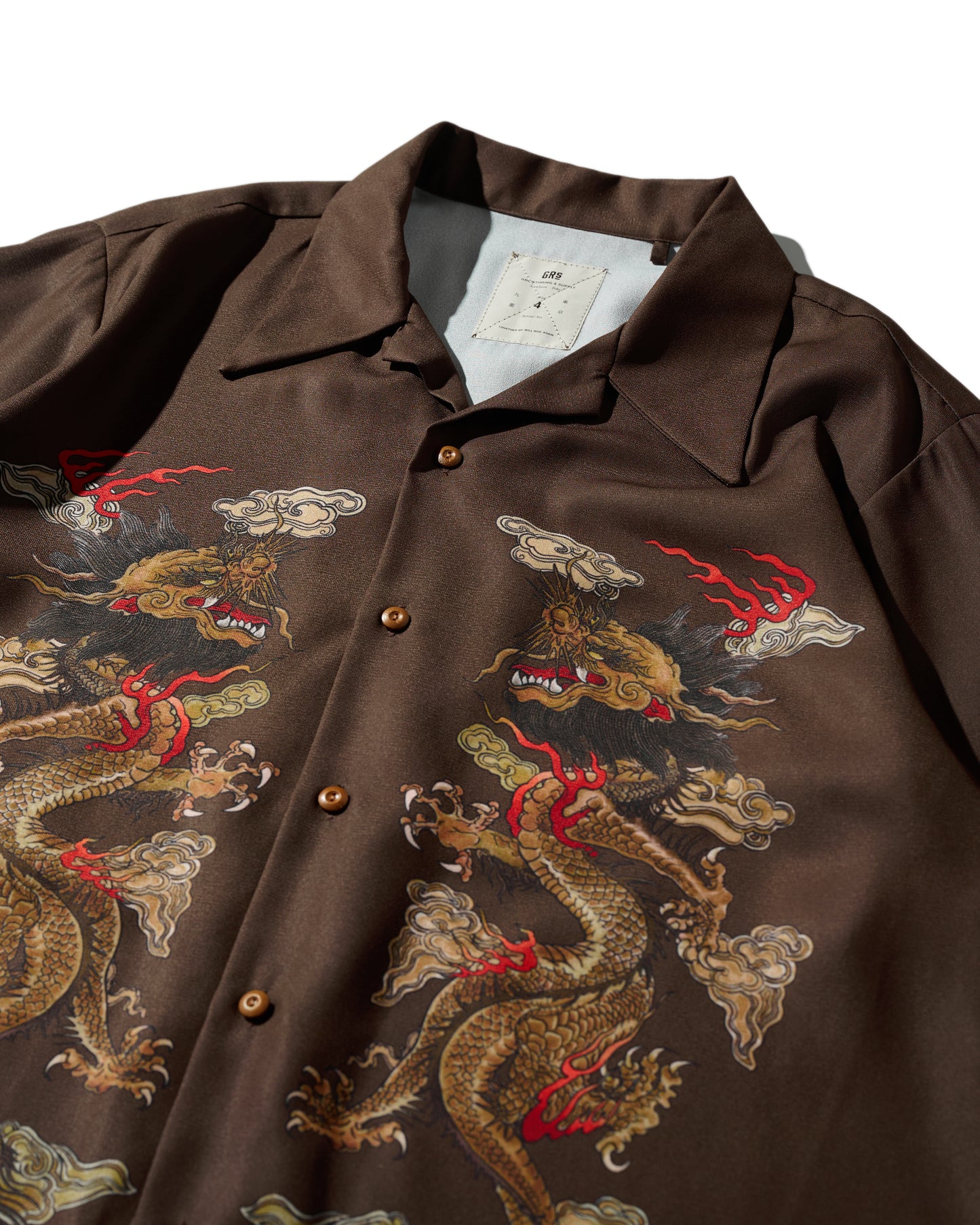 DOUBLE DRAGON OVERPRINT CREPE SHIRT / BROWN