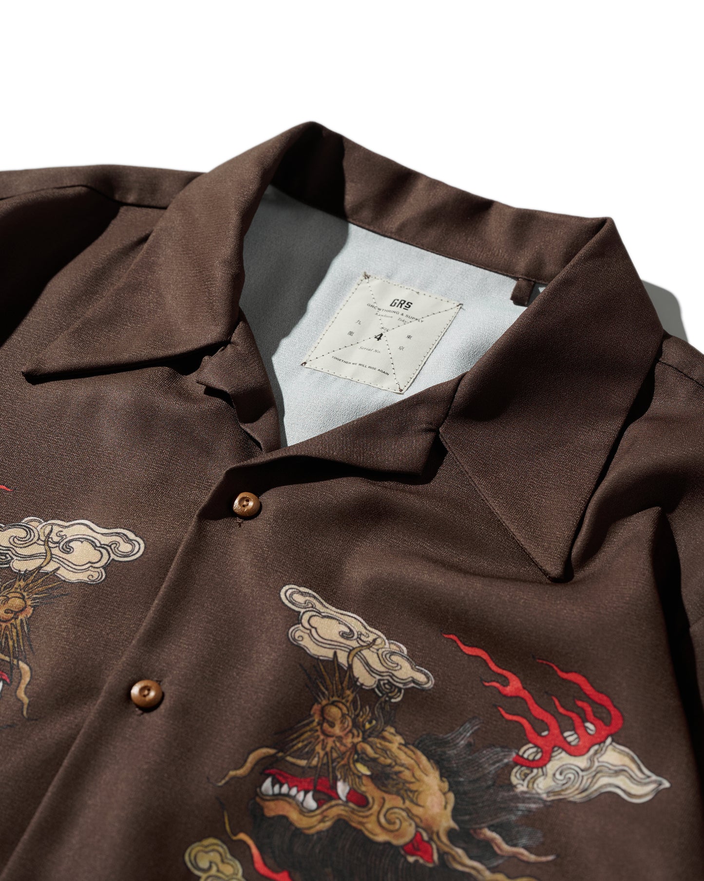 DOUBLE DRAGON OVERPRINT CREPE SHIRT / BROWN