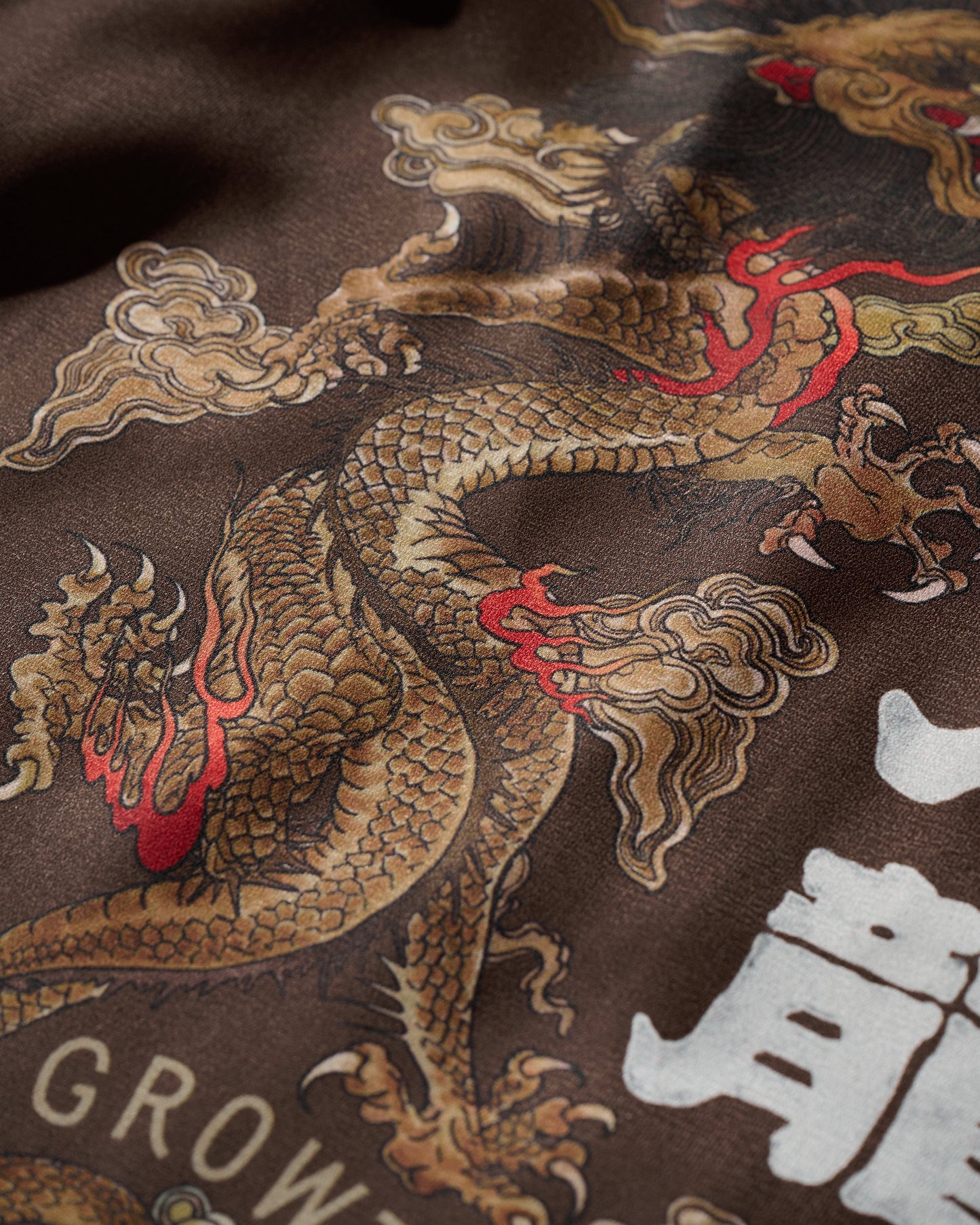 DOUBLE DRAGON OVERPRINT CREPE SHIRT / BROWN