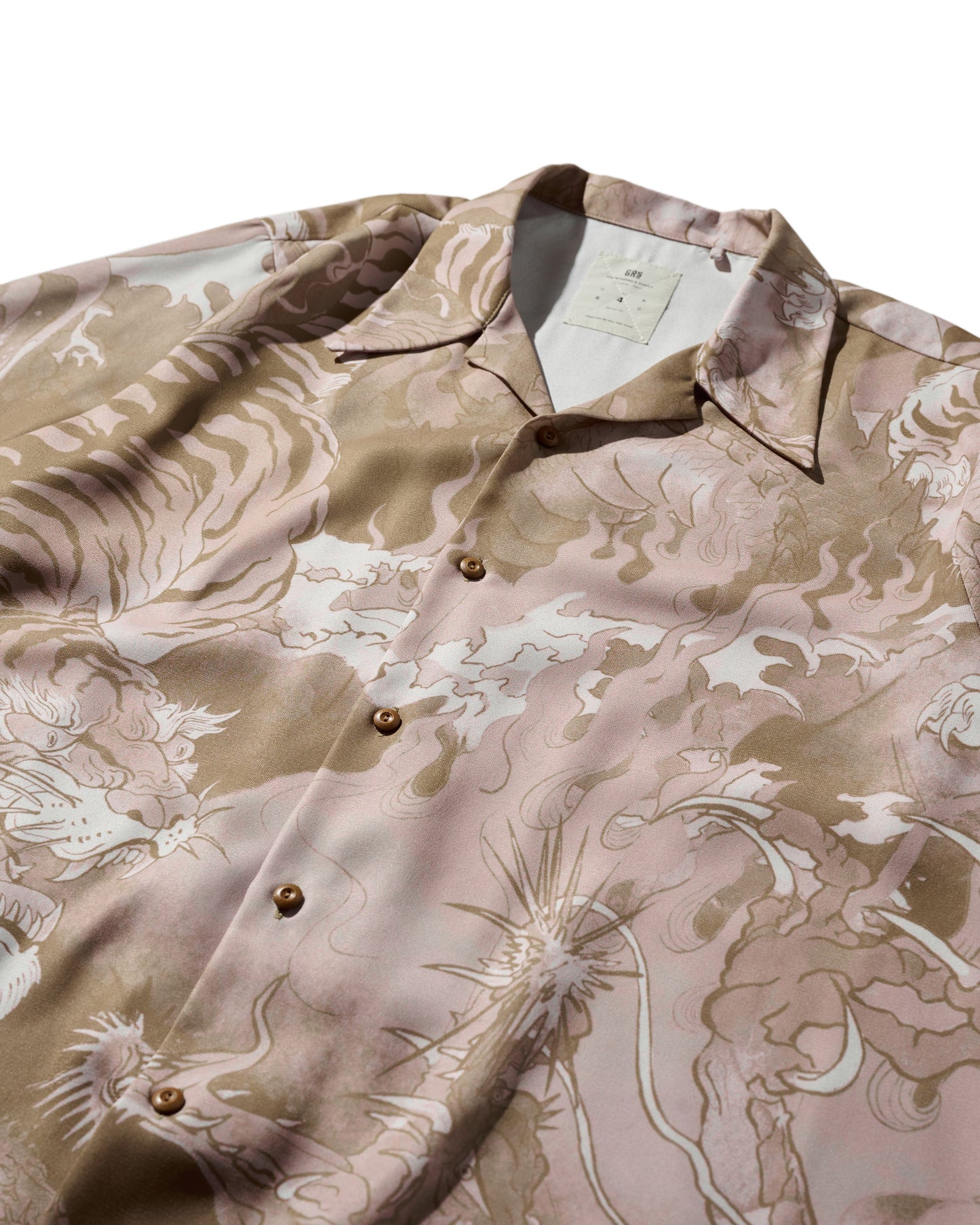 DOWNHILL TIGER & DRAGON OVERPRINT CREPE SHIRT / SAFARI