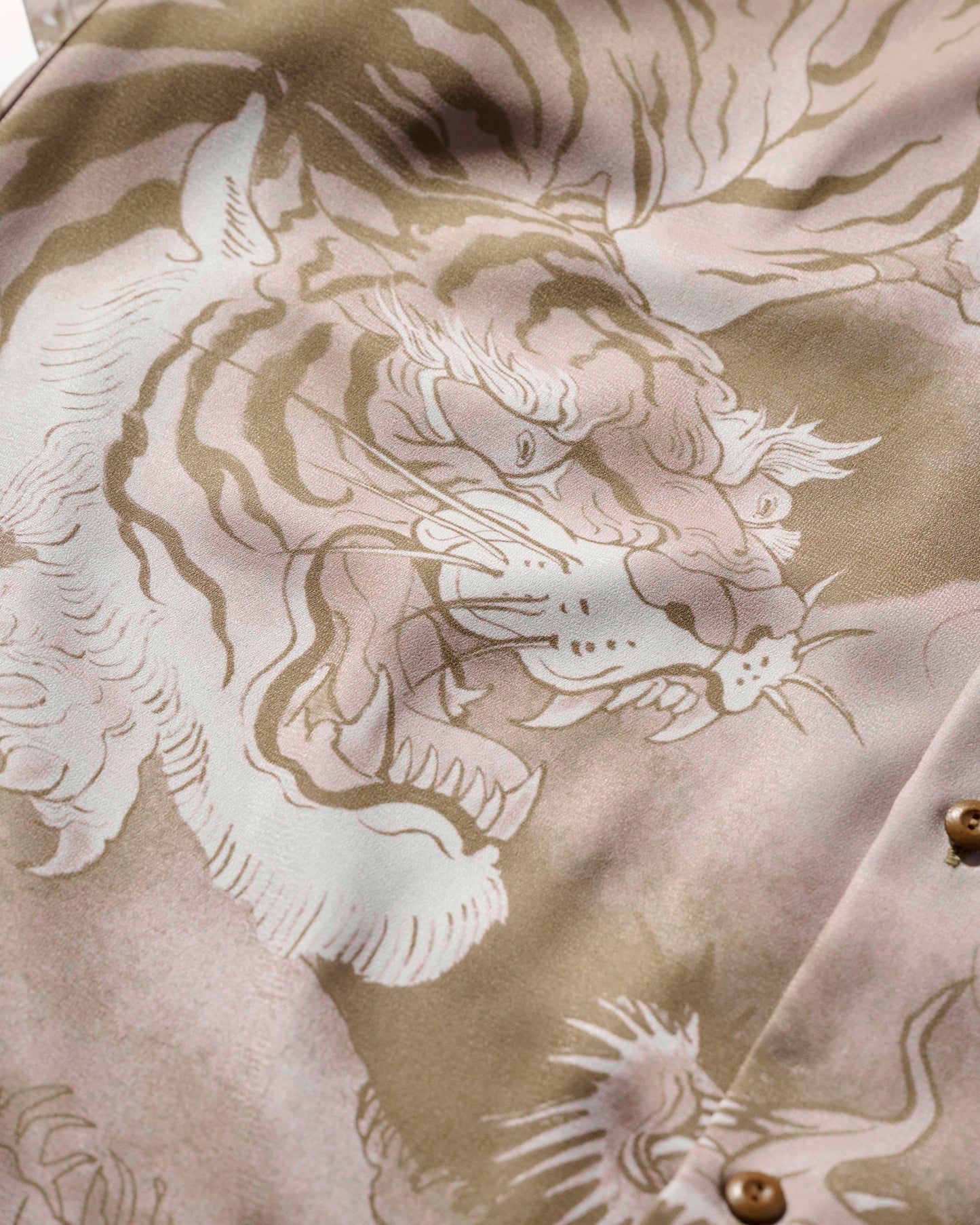 DOWNHILL TIGER & DRAGON OVERPRINT CREPE SHIRT / SAFARI
