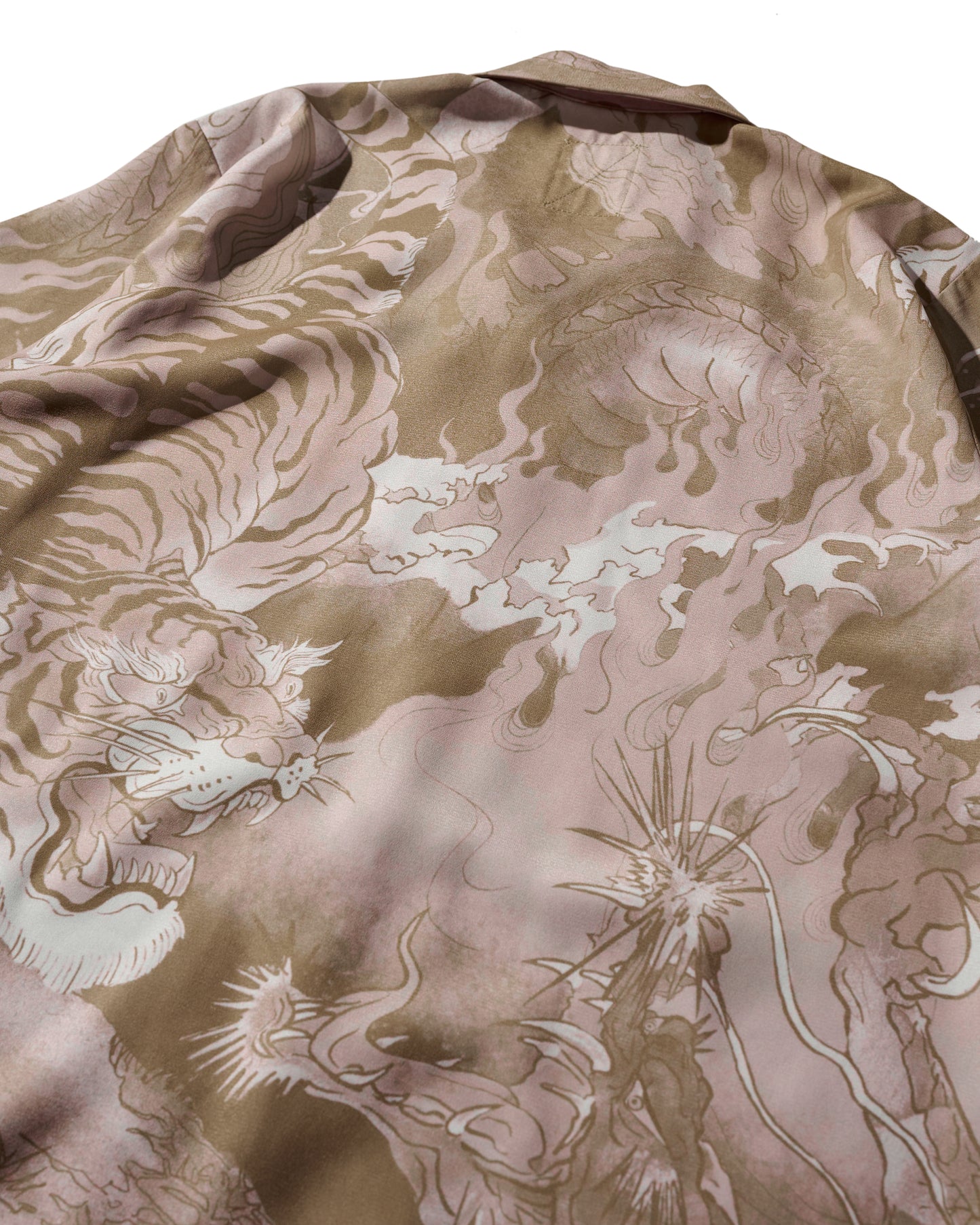 DOWNHILL TIGER & DRAGON OVERPRINT CREPE SHIRT / SAFARI