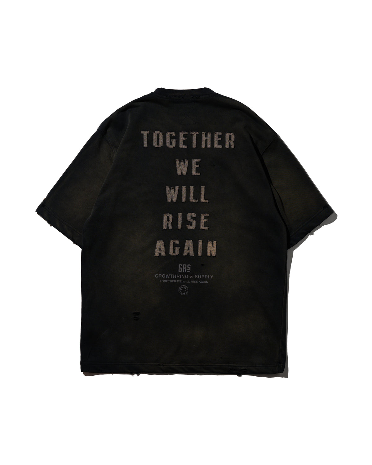 GRS FADED DISTRESSED RED KOWLOON TEE  - GREY ON BLACK