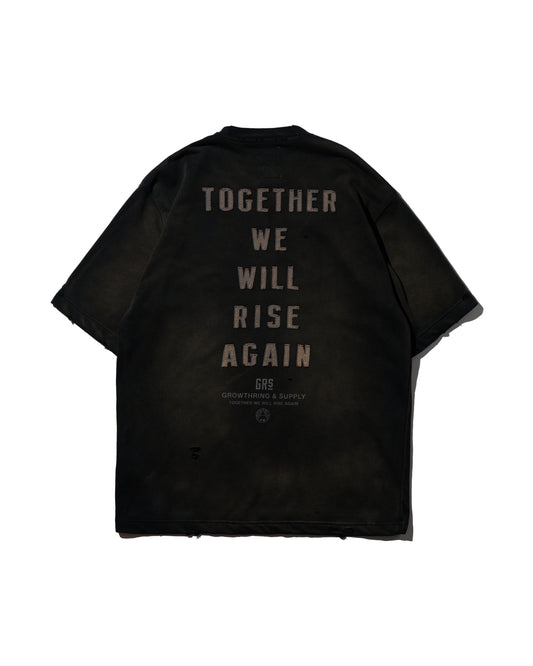 GRS FADED DISTRESSED RED KOWLOON TEE  - GREY ON BLACK