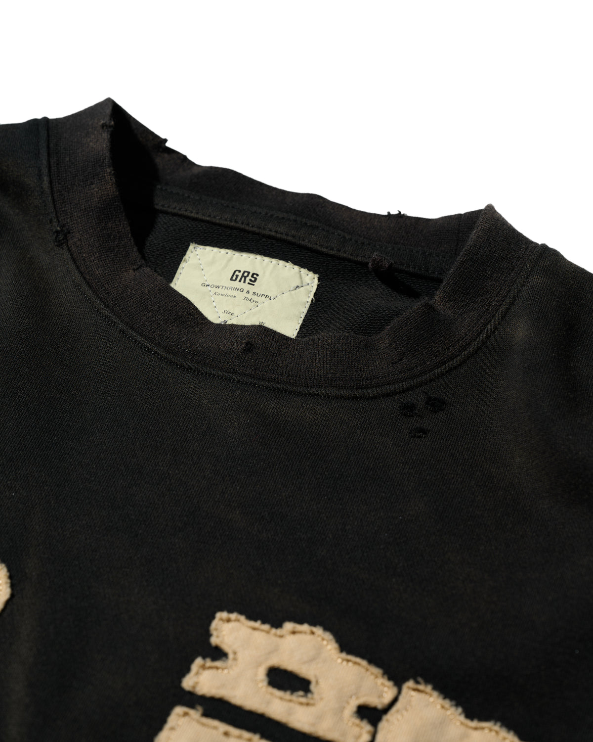 GRS FADED DISTRESSED RED KOWLOON TEE  - WHITE ON BLACK