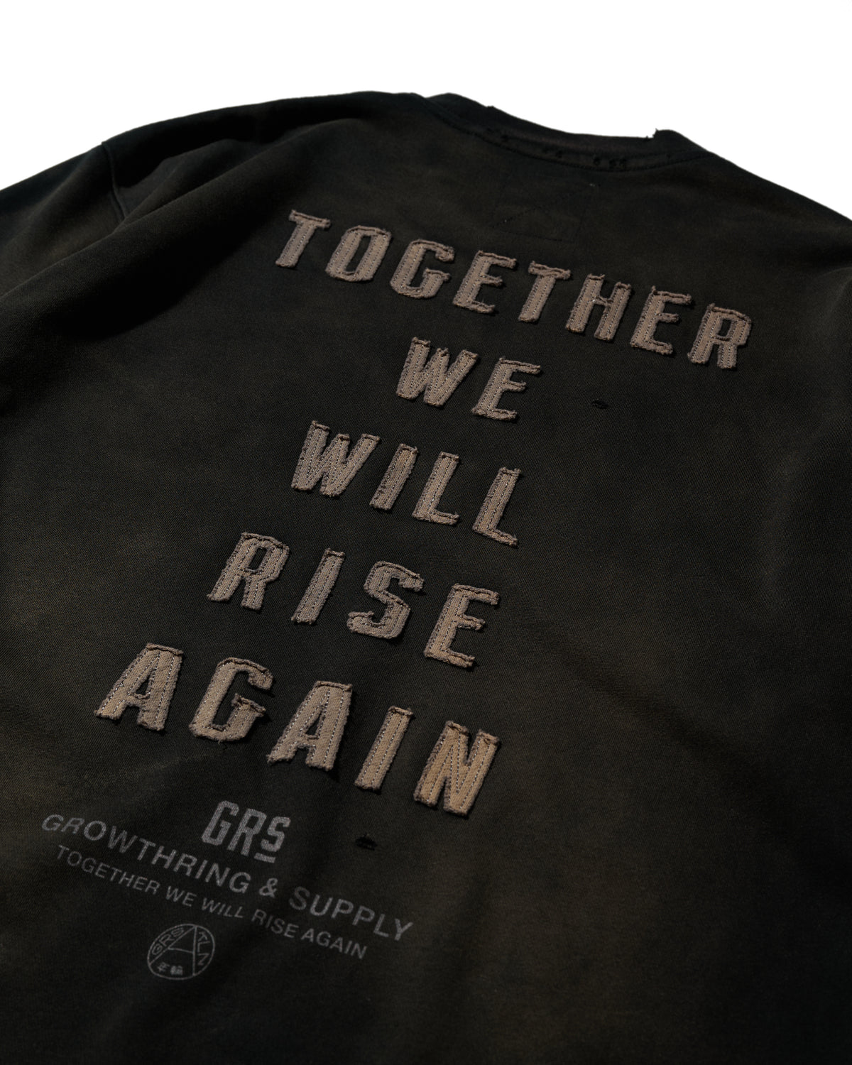 GRS FADED DISTRESSED RED KOWLOON TEE  - GREY ON BLACK