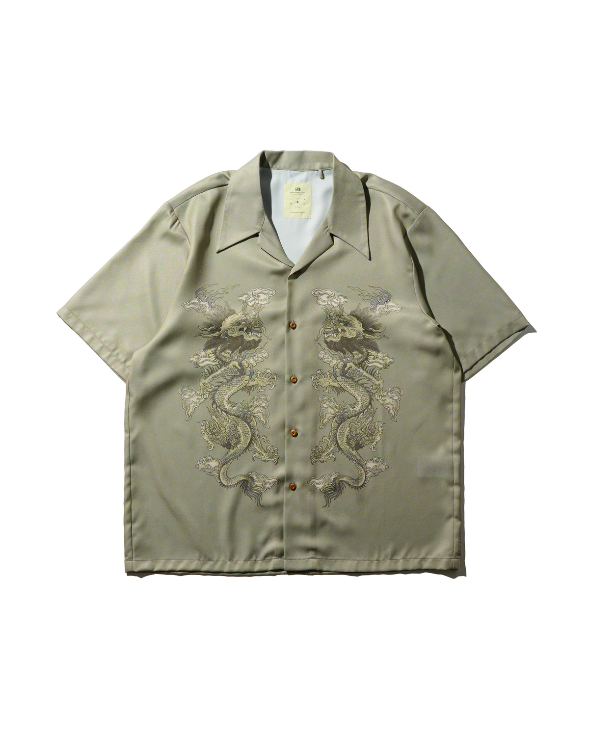 DOUBLE DRAGON OVERPRINT CREPE SHIRT / SAGE GREEN