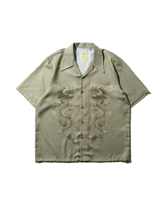 DOUBLE DRAGON OVERPRINT CREPE SHIRT / SAGE GREEN
