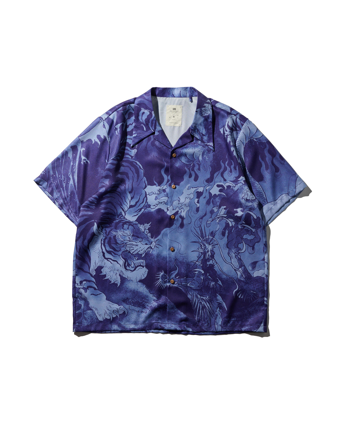 DRAGON & TIGER OVERPRINT CREPE SHIRT / INDIGO BLUE