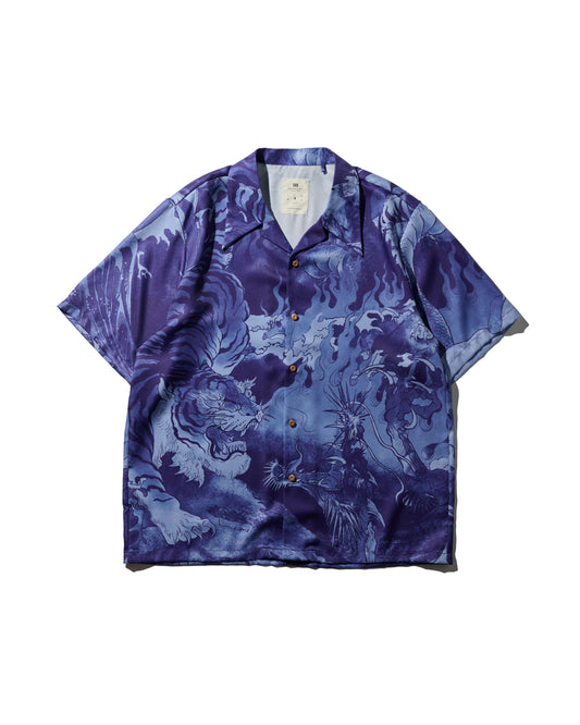 DRAGON & TIGER OVERPRINT CREPE SHIRT / INDIGO BLUE