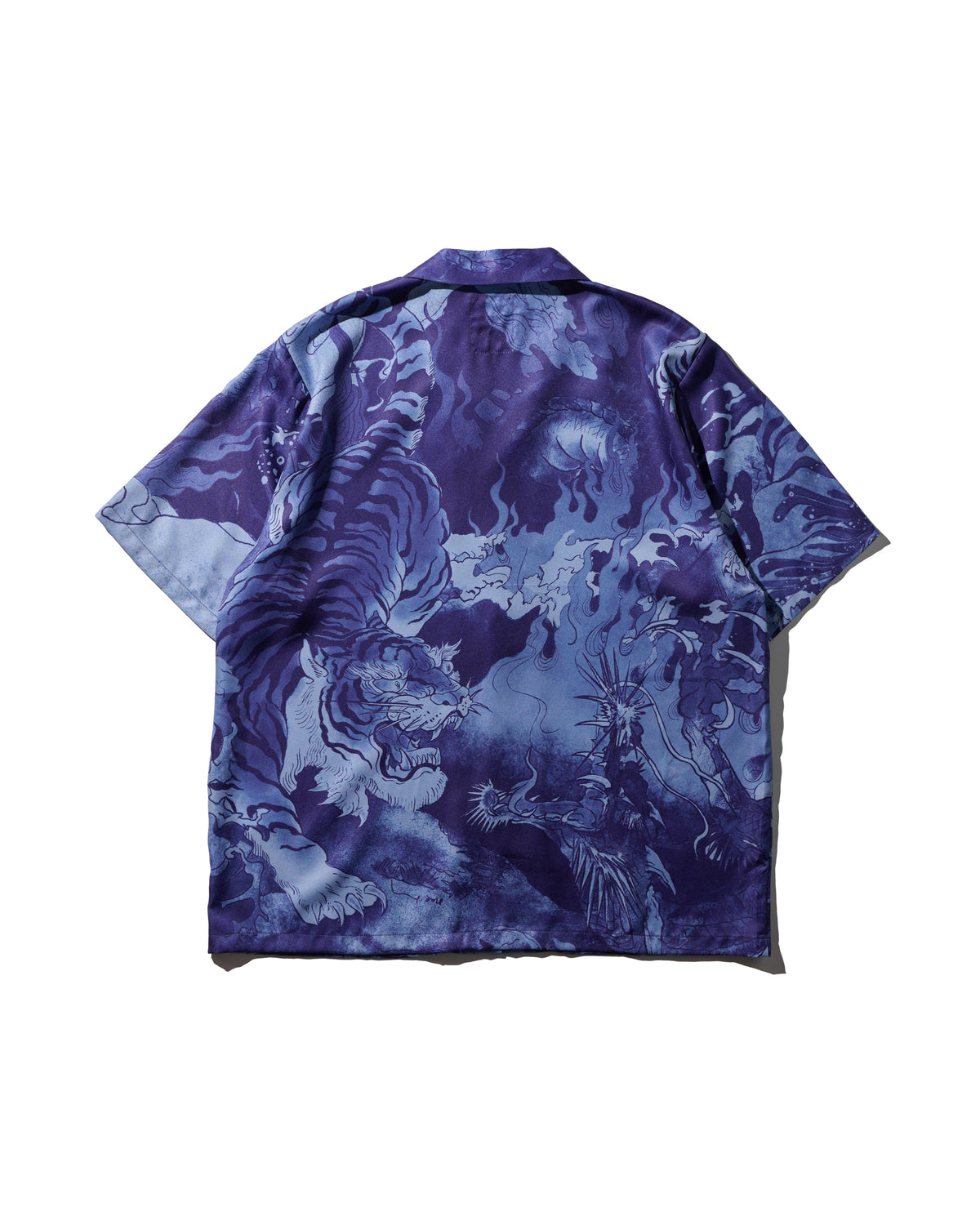DRAGON & TIGER OVERPRINT CREPE SHIRT / INDIGO BLUE