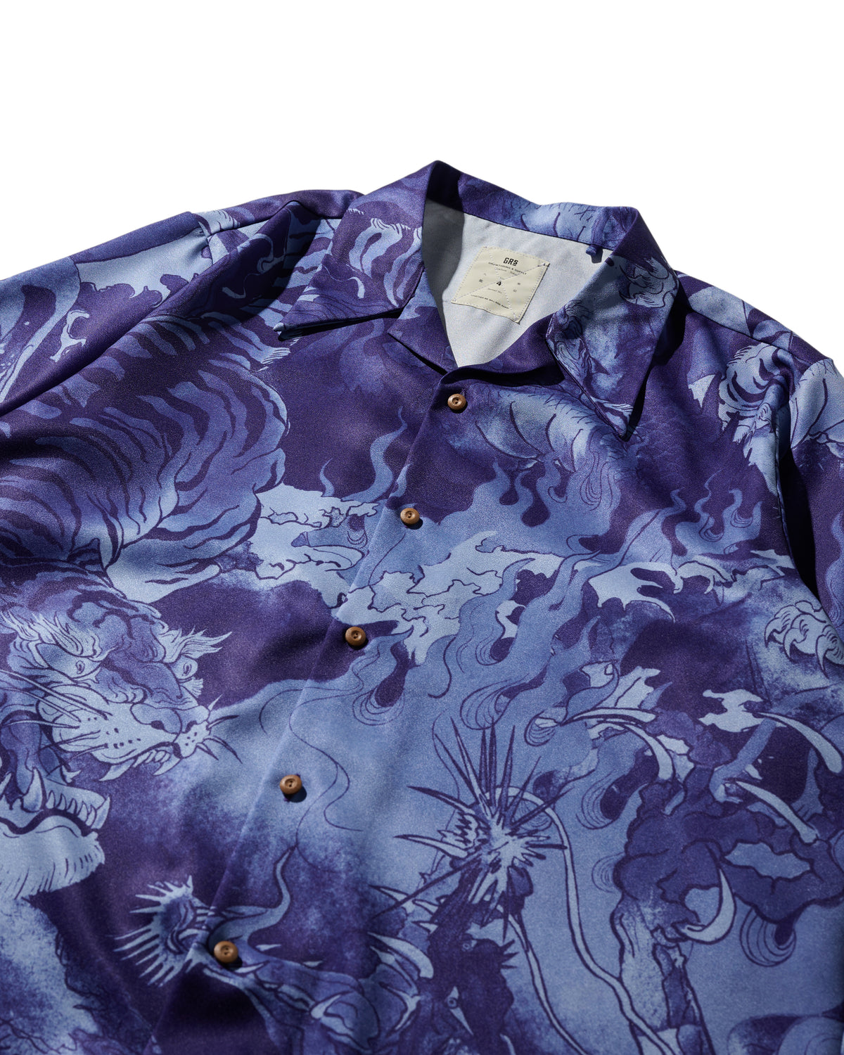 DRAGON & TIGER OVERPRINT CREPE SHIRT / INDIGO BLUE