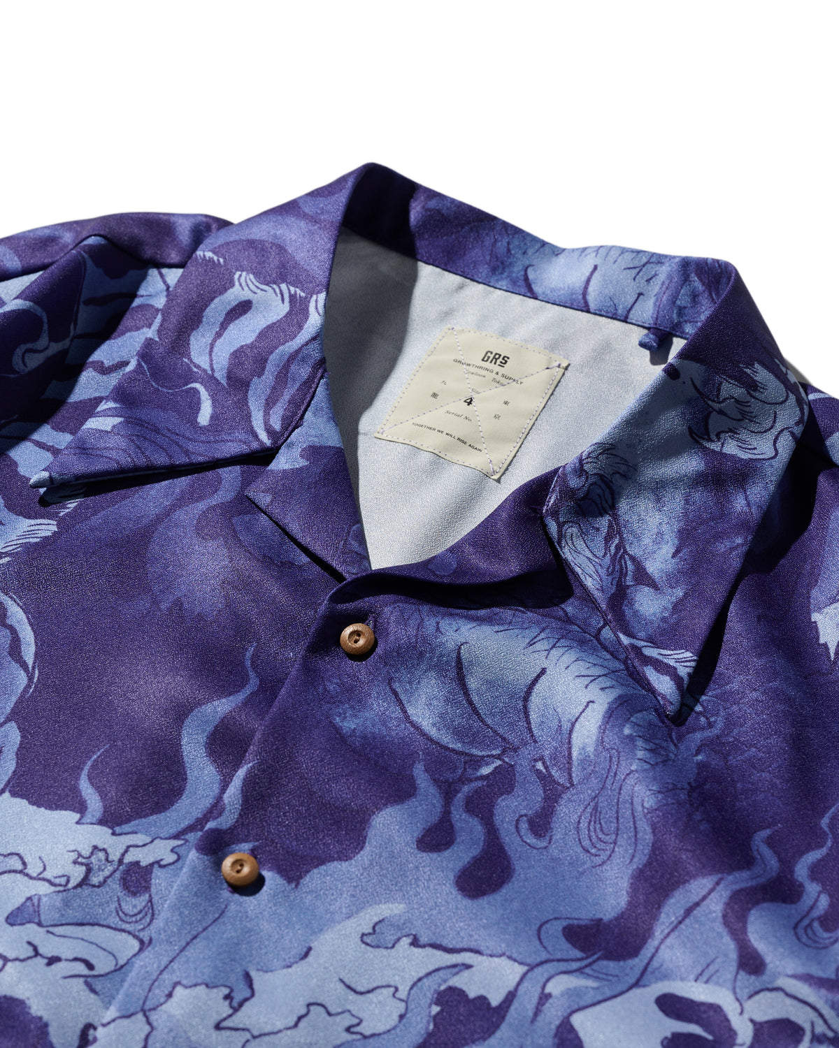 DRAGON & TIGER OVERPRINT CREPE SHIRT / INDIGO BLUE