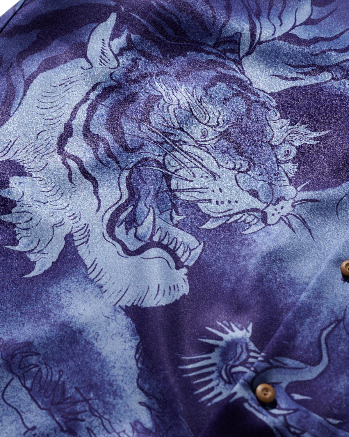 DRAGON & TIGER OVERPRINT CREPE SHIRT / INDIGO BLUE