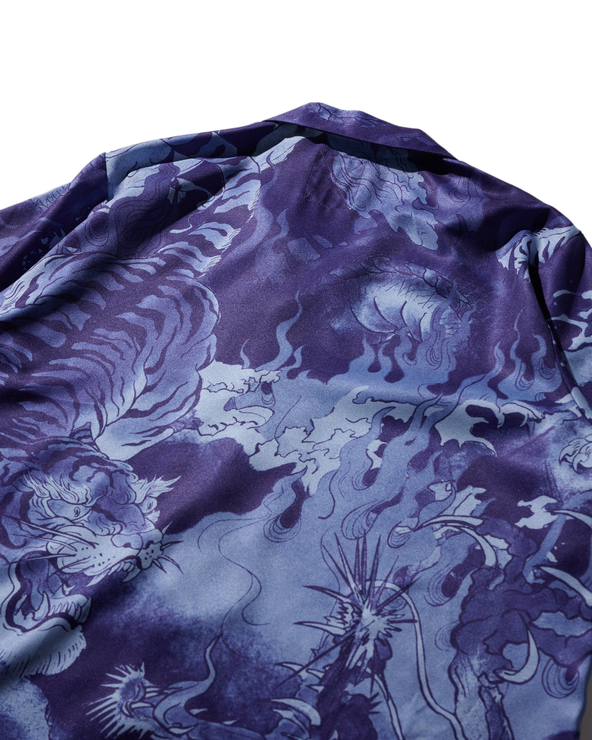 DRAGON & TIGER OVERPRINT CREPE SHIRT / INDIGO BLUE