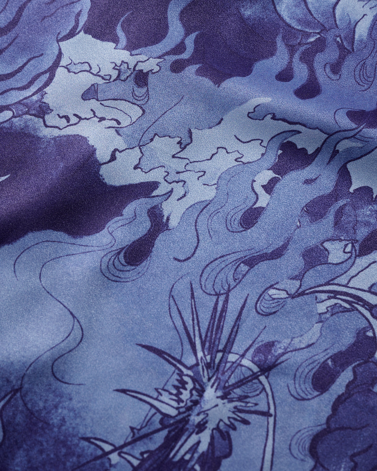DRAGON & TIGER OVERPRINT CREPE SHIRT / INDIGO BLUE