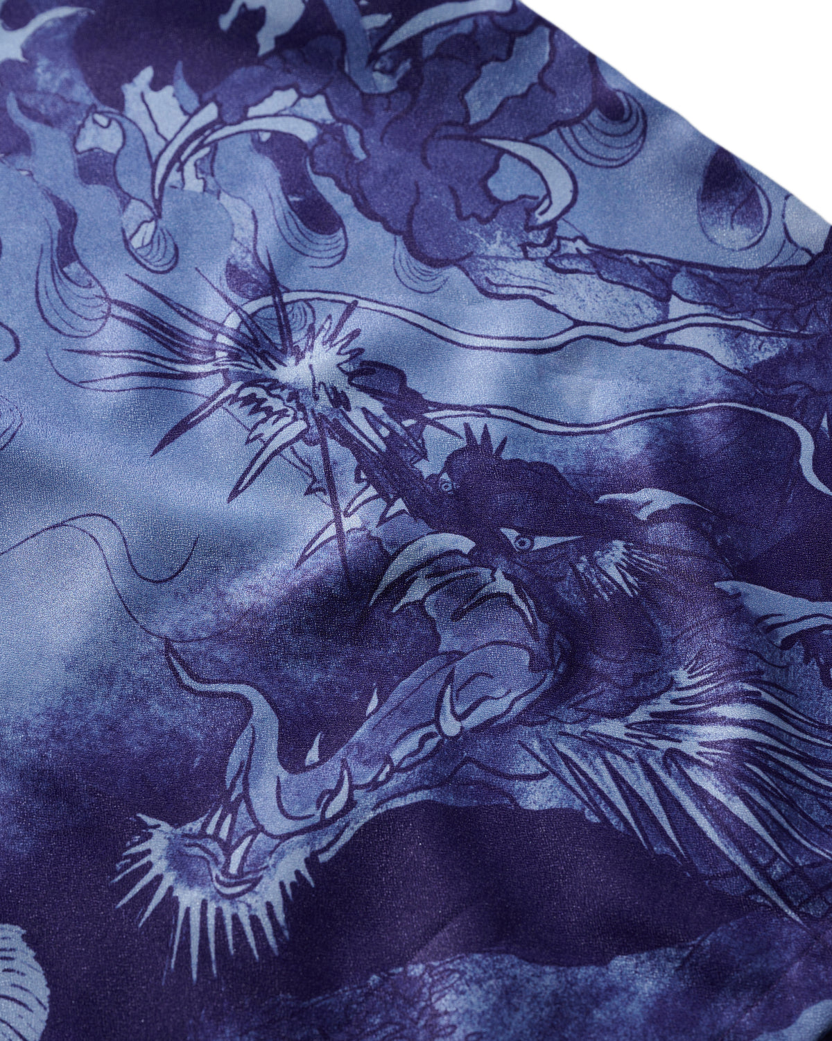 DRAGON & TIGER OVERPRINT CREPE SHIRT / INDIGO BLUE