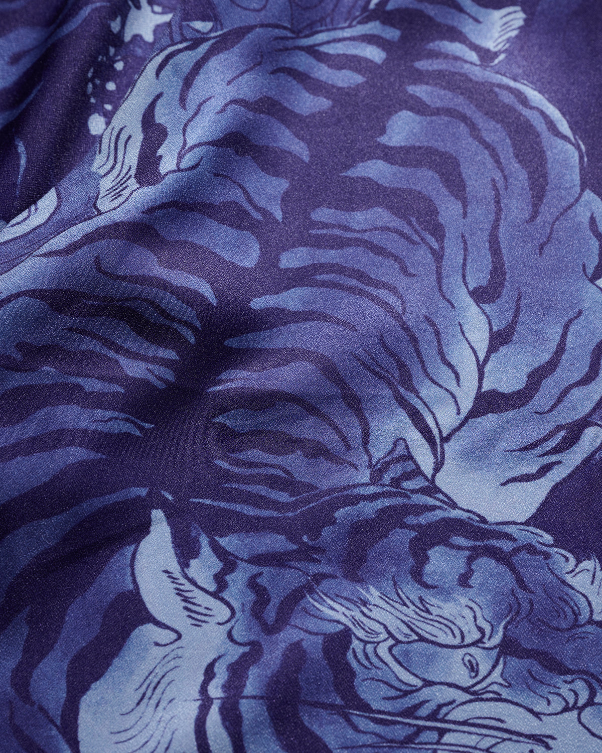 DRAGON & TIGER OVERPRINT CREPE SHIRT / INDIGO BLUE