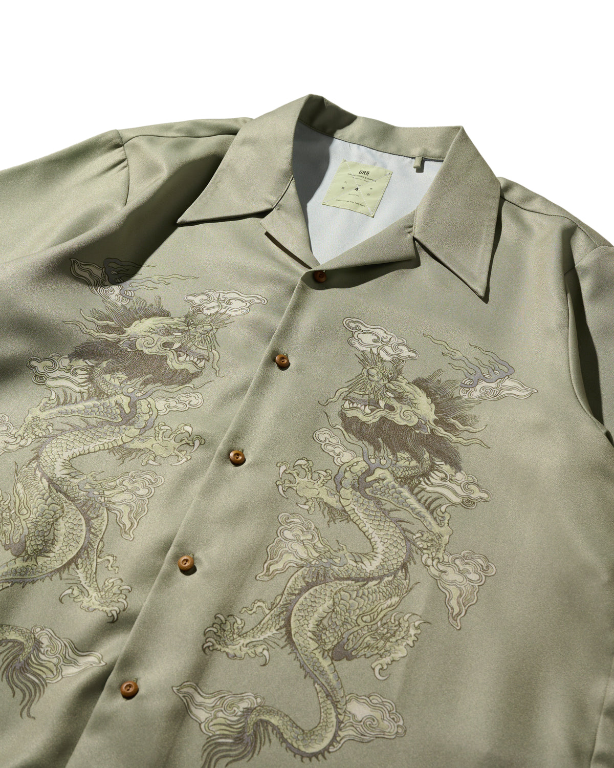 DOUBLE DRAGON OVERPRINT CREPE SHIRT / SAGE GREEN