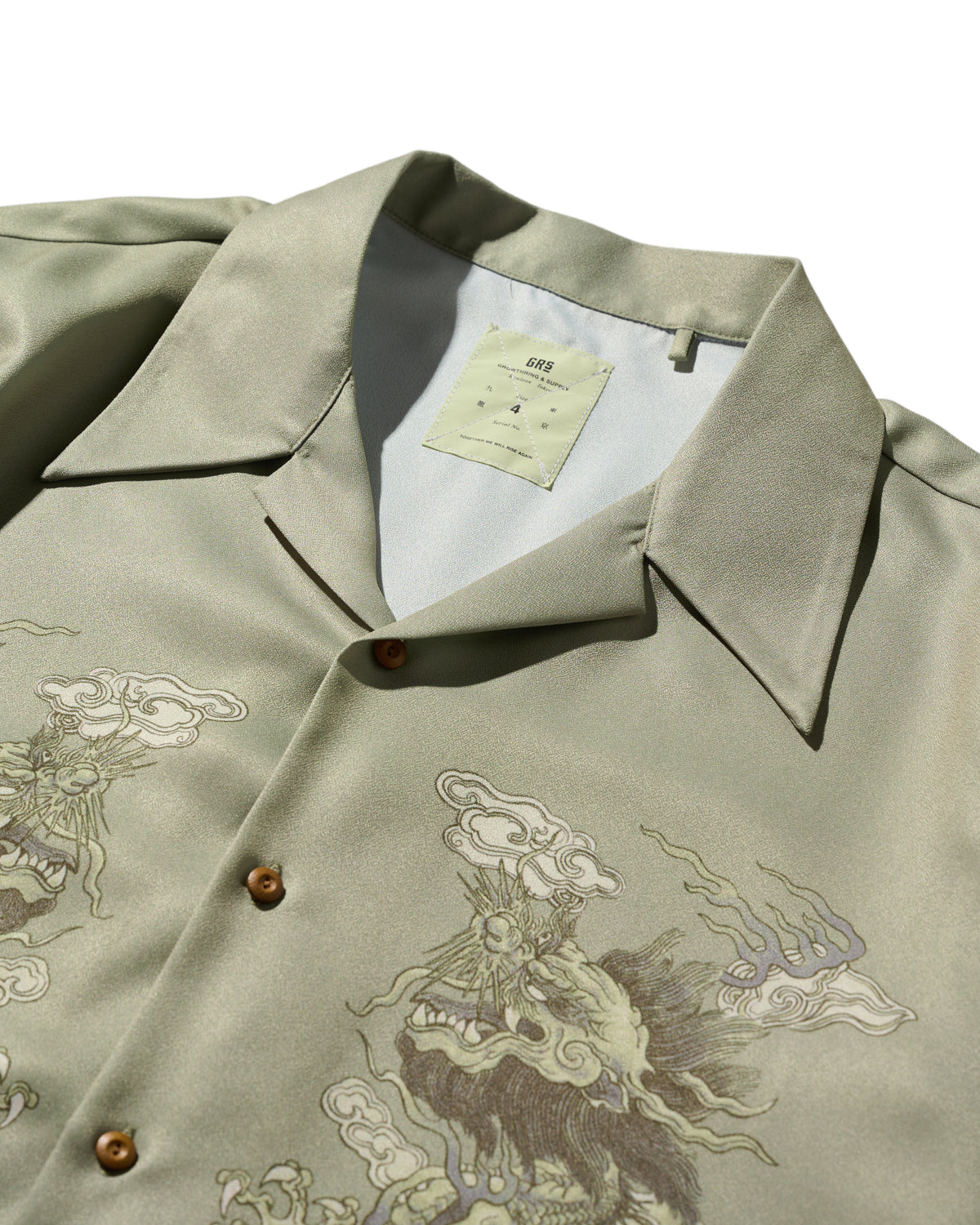 DOUBLE DRAGON OVERPRINT CREPE SHIRT / SAGE GREEN