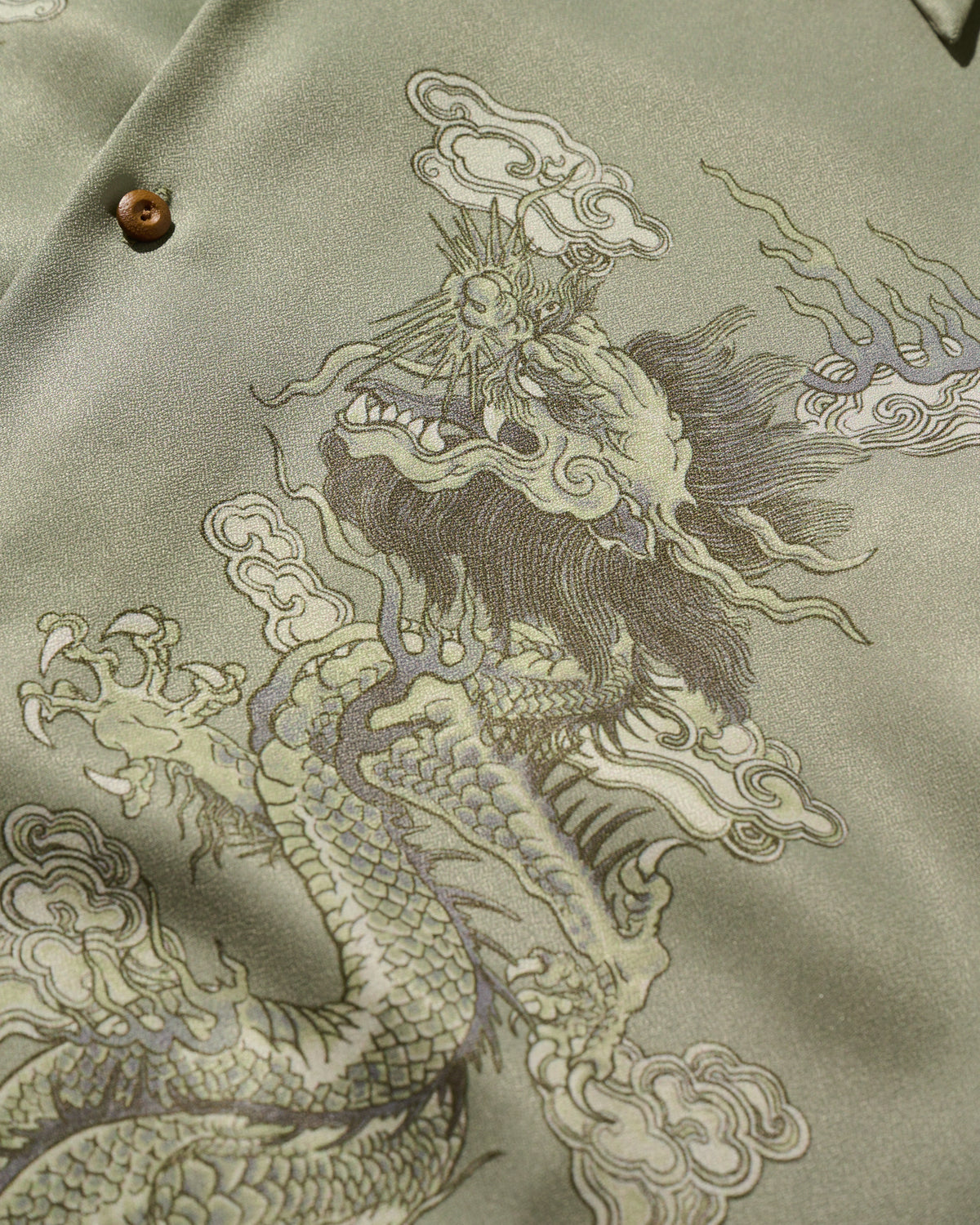DOUBLE DRAGON OVERPRINT CREPE SHIRT / SAGE GREEN