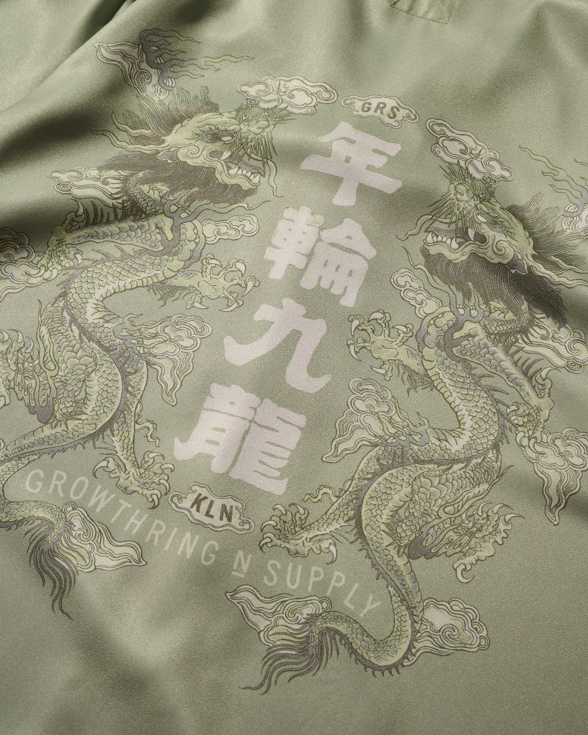 DOUBLE DRAGON OVERPRINT CREPE SHIRT / SAGE GREEN