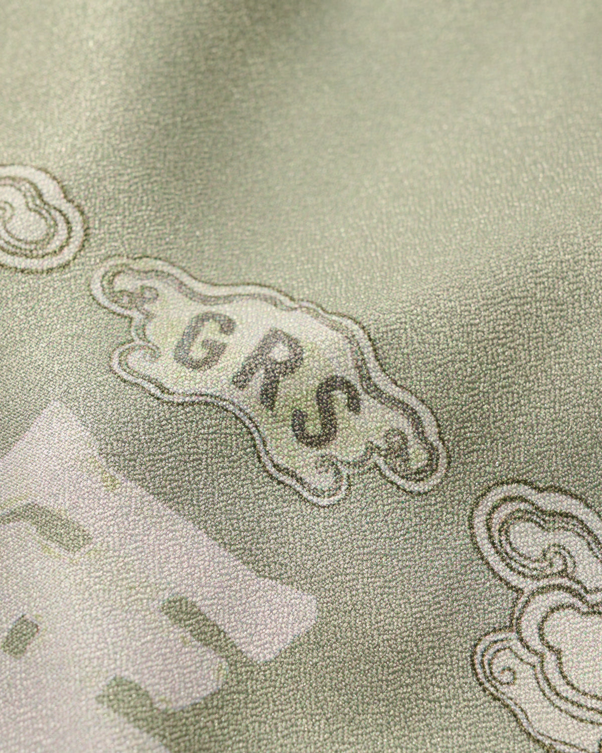 DOUBLE DRAGON OVERPRINT CREPE SHIRT / SAGE GREEN