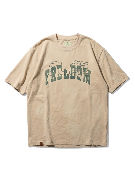F&P FADED DISTRESSED KOWLOON "FREEDOM" TEE / VINTAGE WHITE