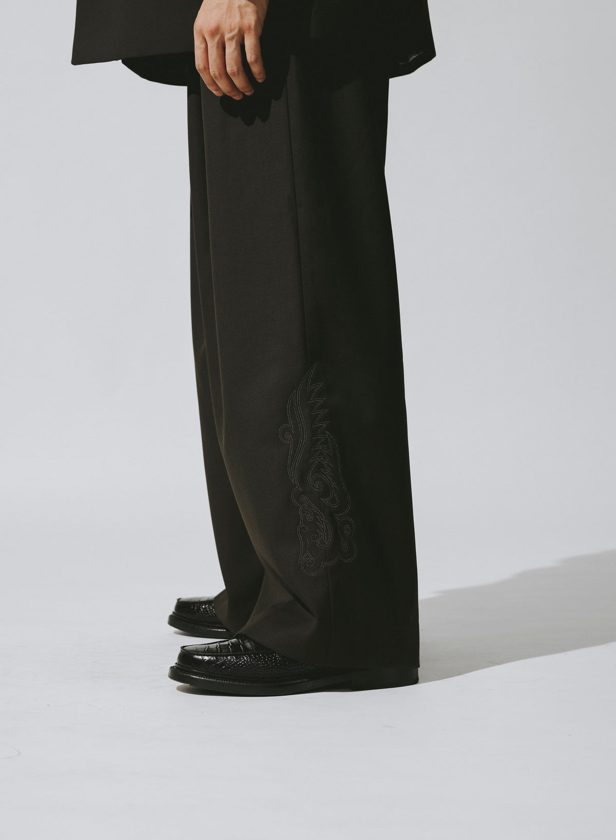 WIDE TWEED TROUSERS / COCOA BROWN