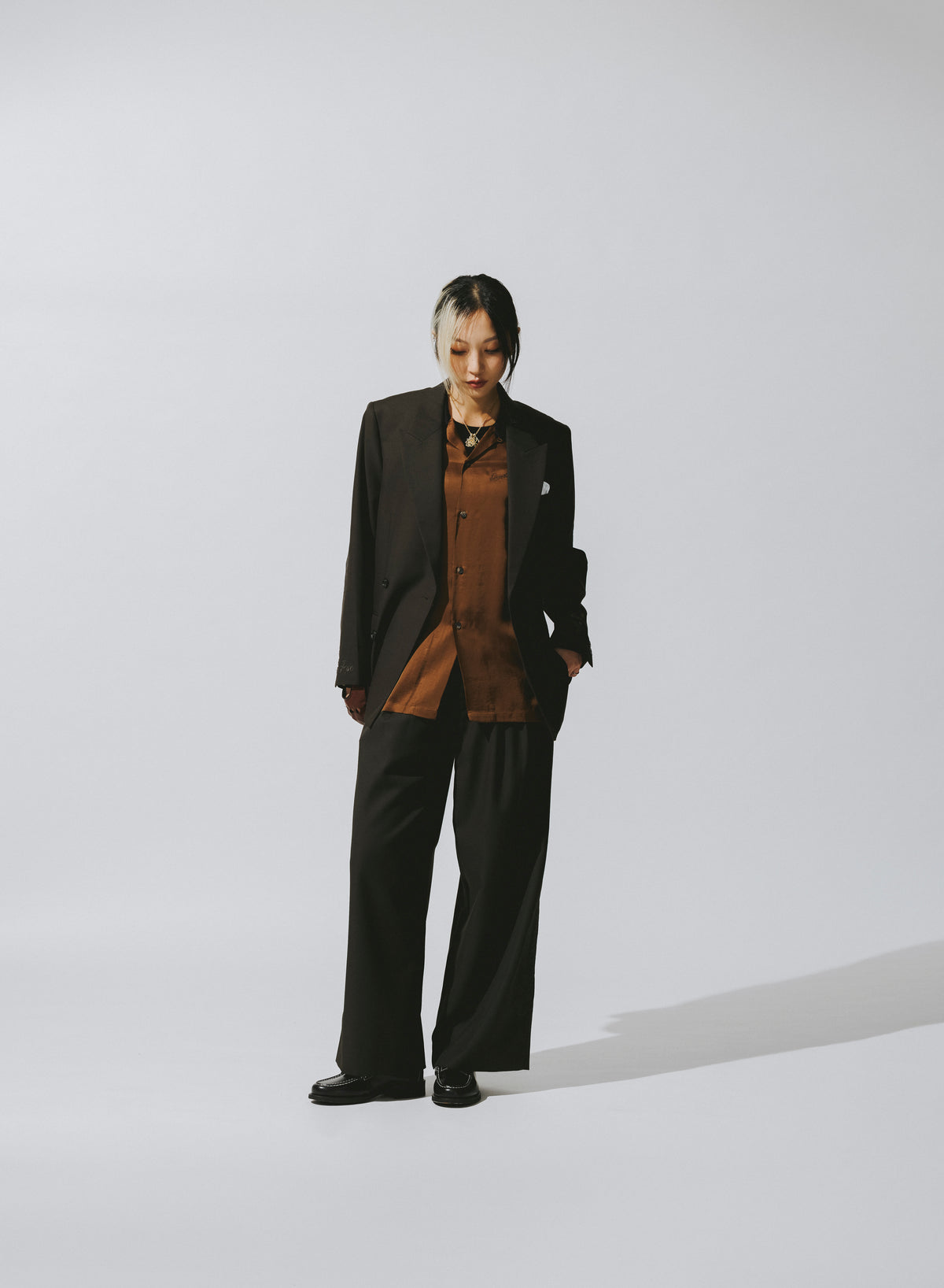 DOUBLE BREASTED TWEED BLAZER / COCOA BROWN