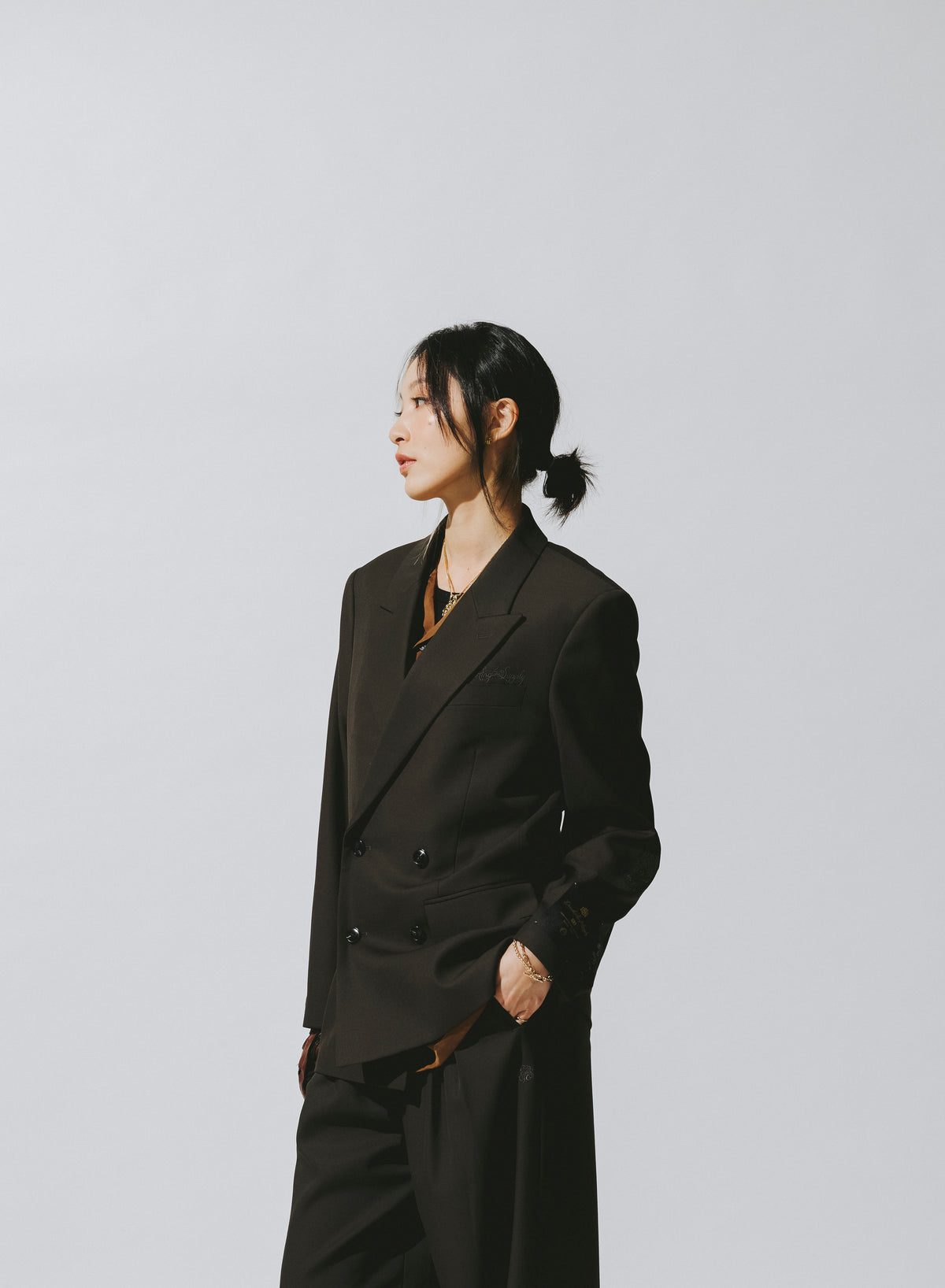 DOUBLE BREASTED TWEED BLAZER / COCOA BROWN