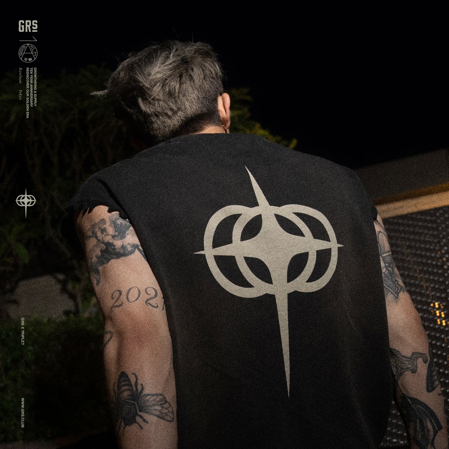 GRS X TRIPLET SUN FADED DESTROYED SLEEVELESS SWEAT TOP