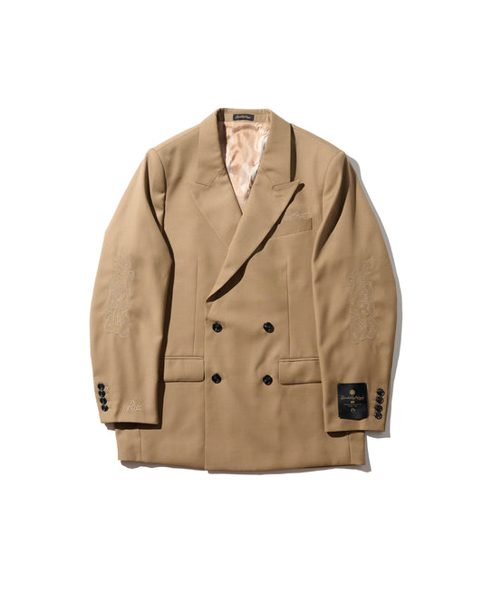 DOUBLE BREASTED TWEED BLAZER / TAN