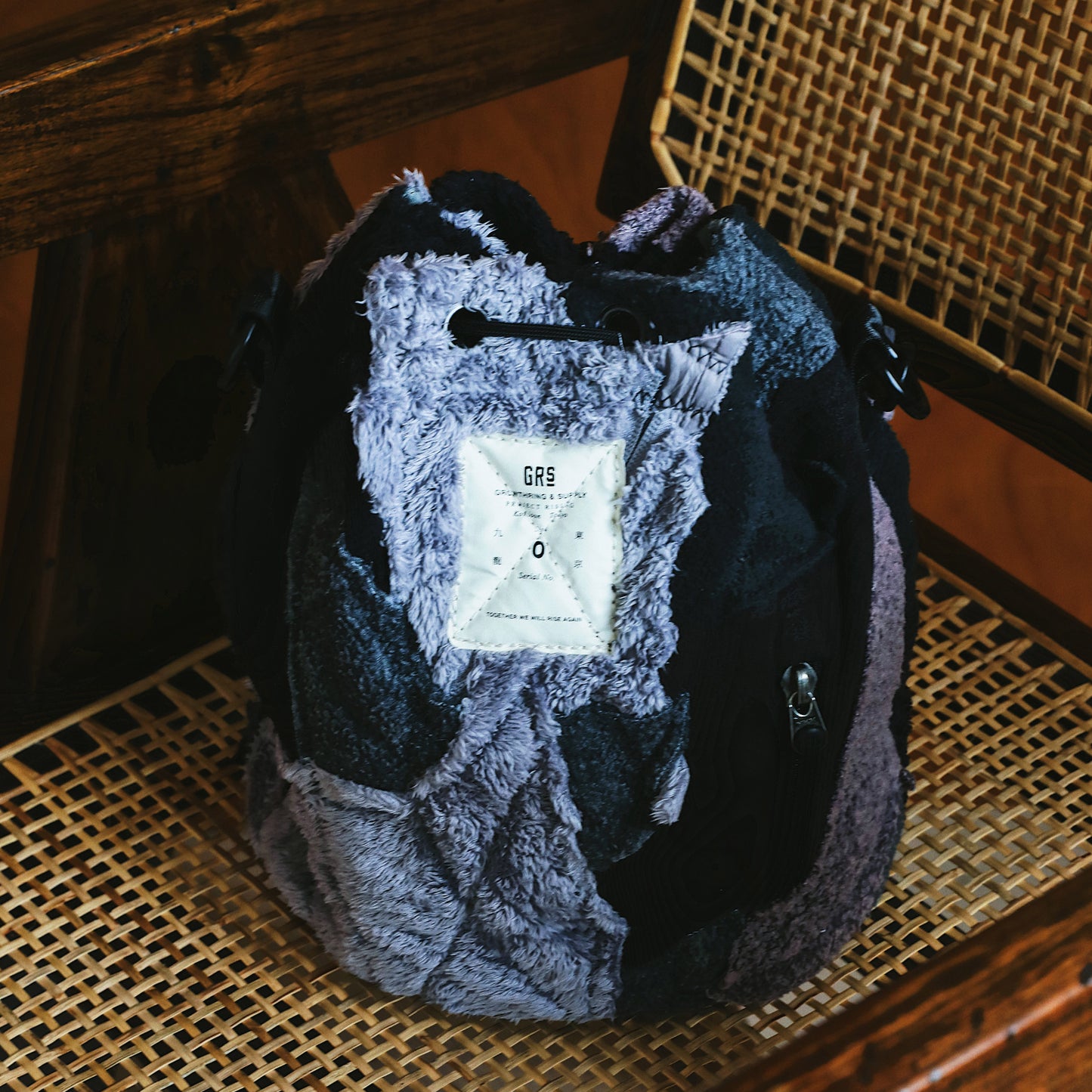 90s Upcycled Patchwork Fleece Bucket Bag / Black