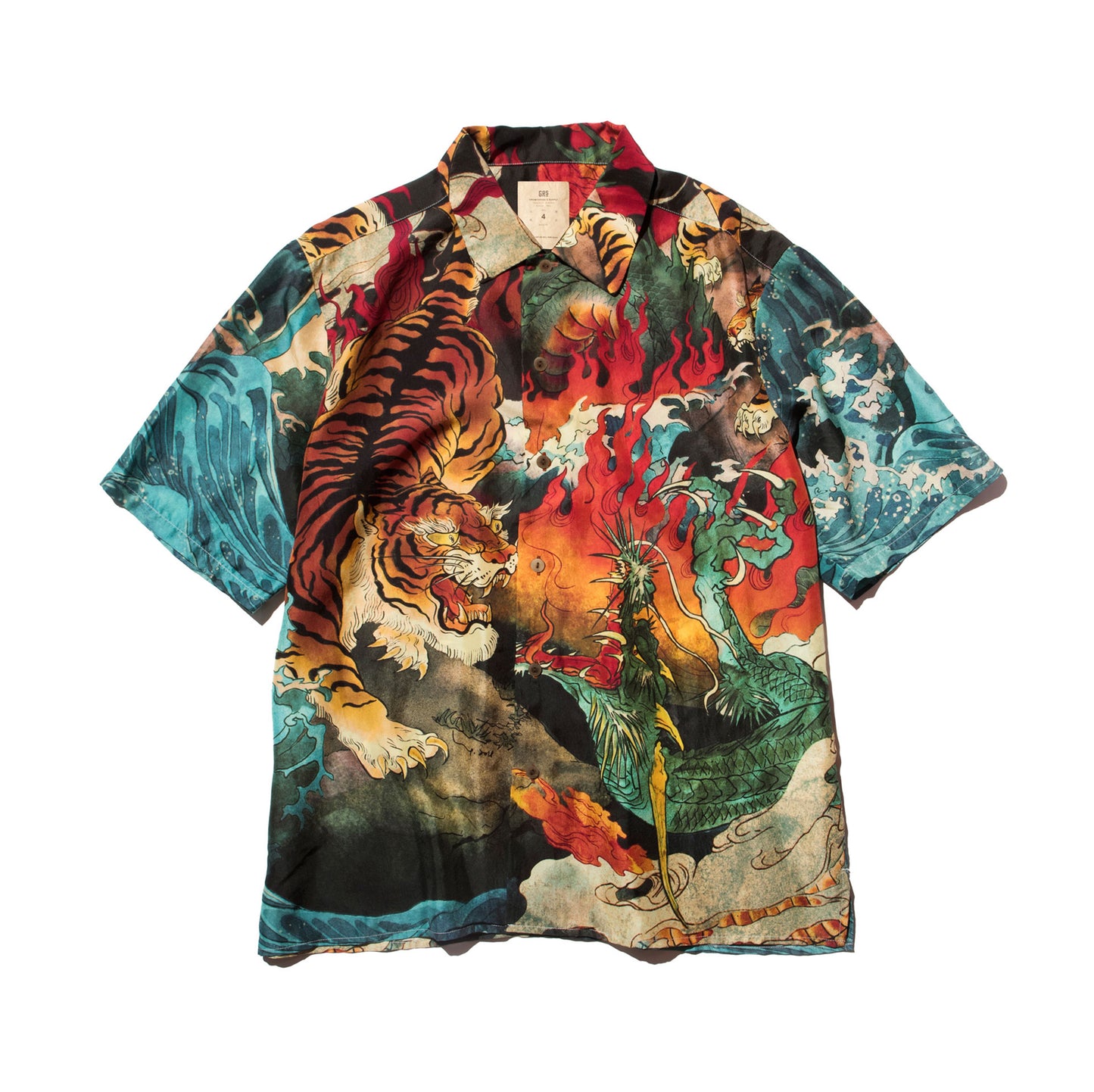 DOWNHILL TIGER & DRAGON PRINT SILK BOWLING SHIRT