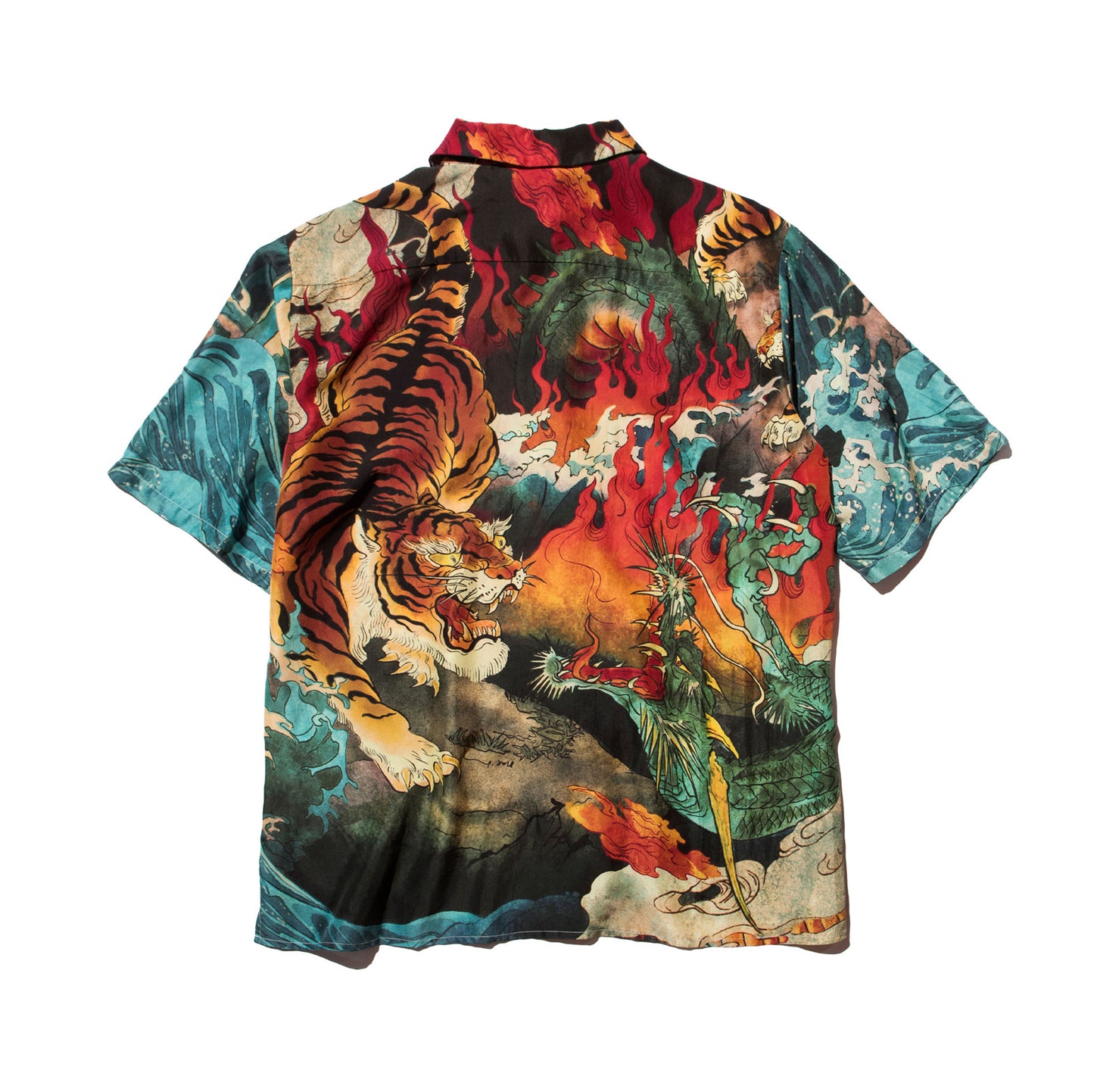 DOWNHILL TIGER & DRAGON PRINT SILK BOWLING SHIRT